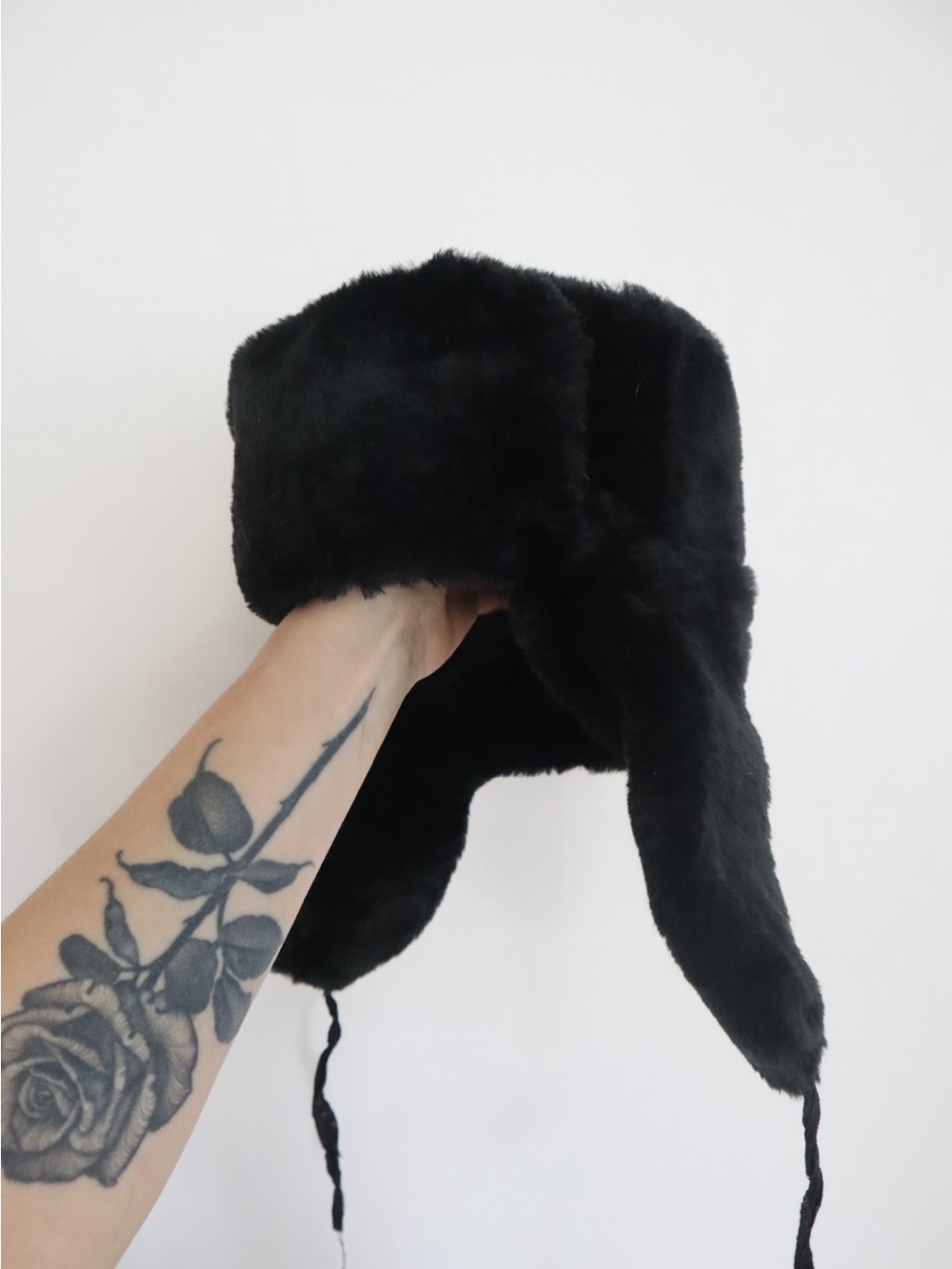 Black Faux Fur Trapper Hat